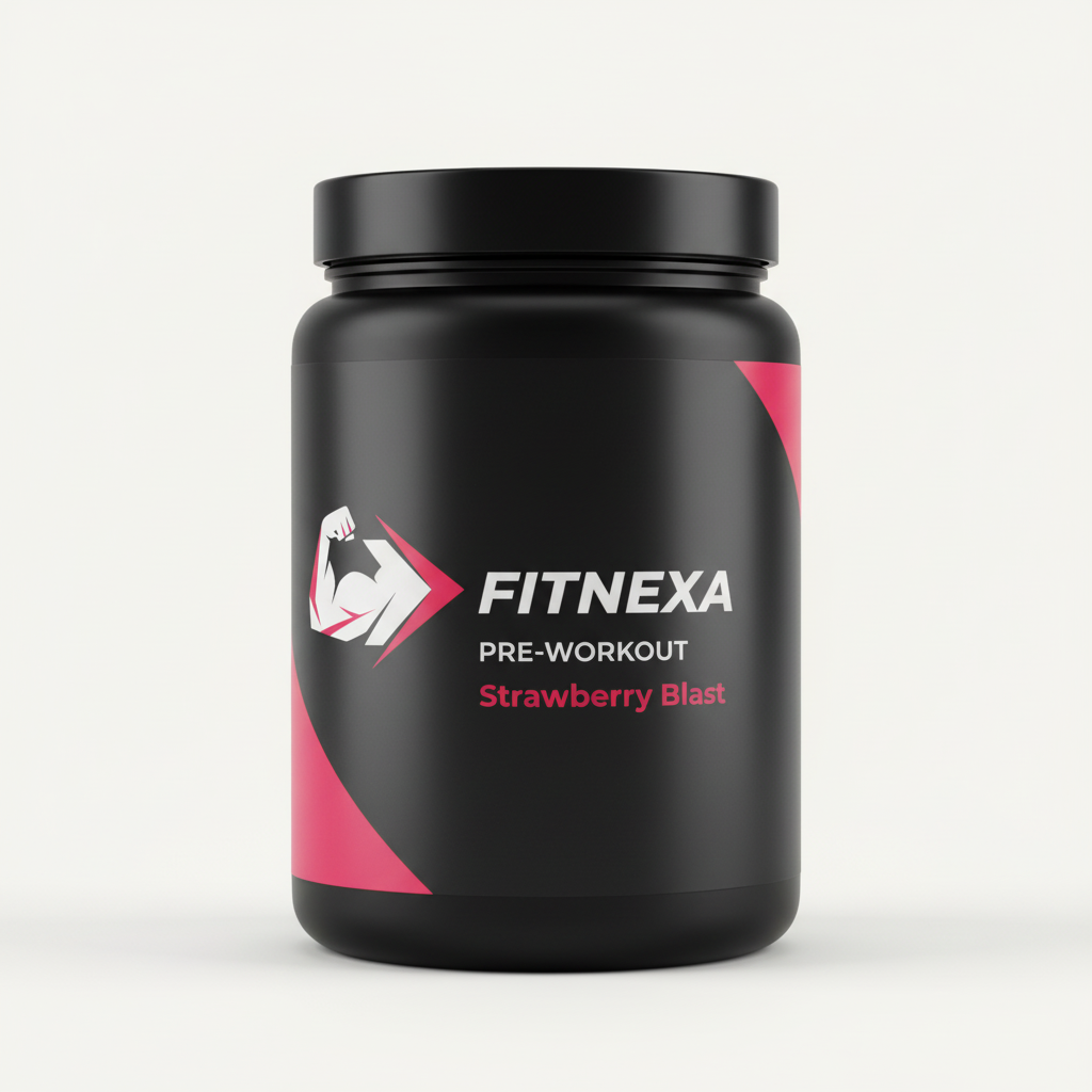 FITNEXA Strawberry Blast Pre-Workout – Side View
