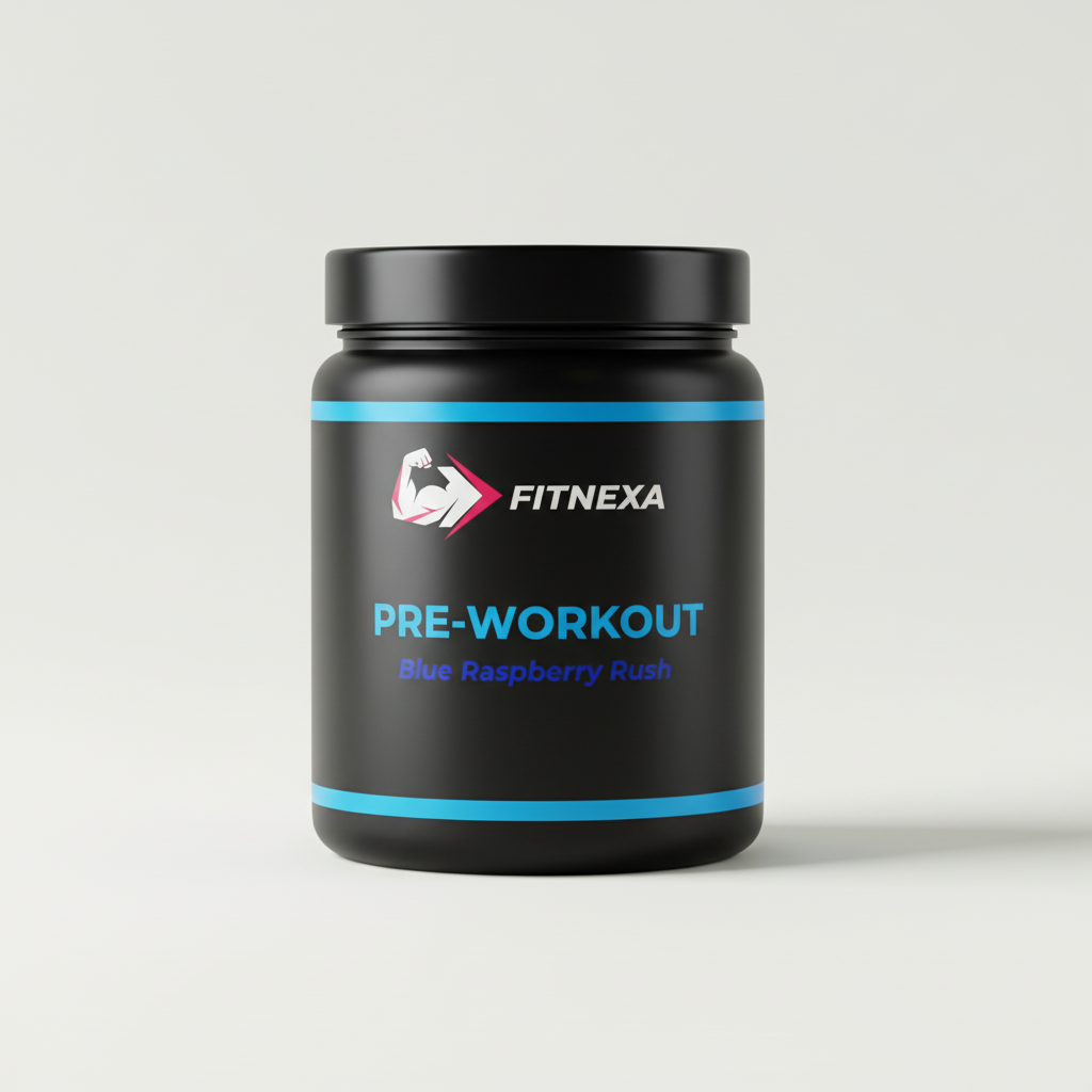 FITNEXA Blue Raspberry Rush Pre-Workout – Front View