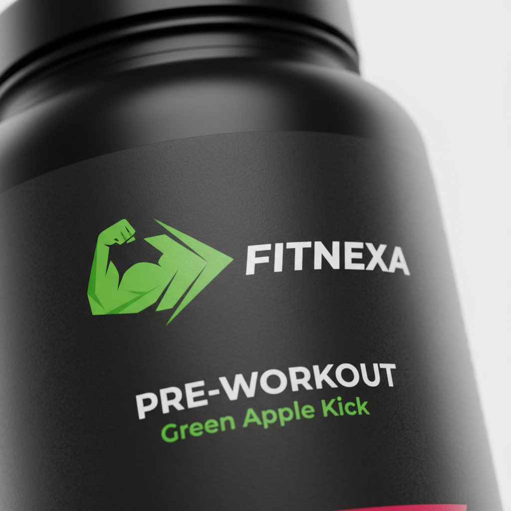 FITNEXA Green Apple Kick Pre-Workout - Close-Up Logo Detail