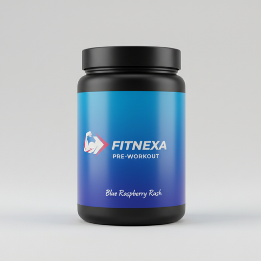 FITNEXA Blue Raspberry Rush Pre-Workout – Side View