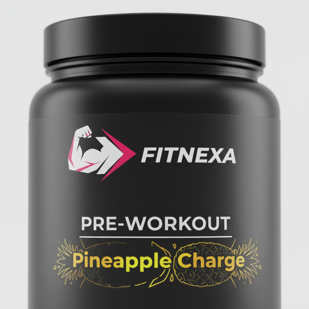 FITNEXA Pineapple Charge Pre-Workout – Close-Up Logo & Label
