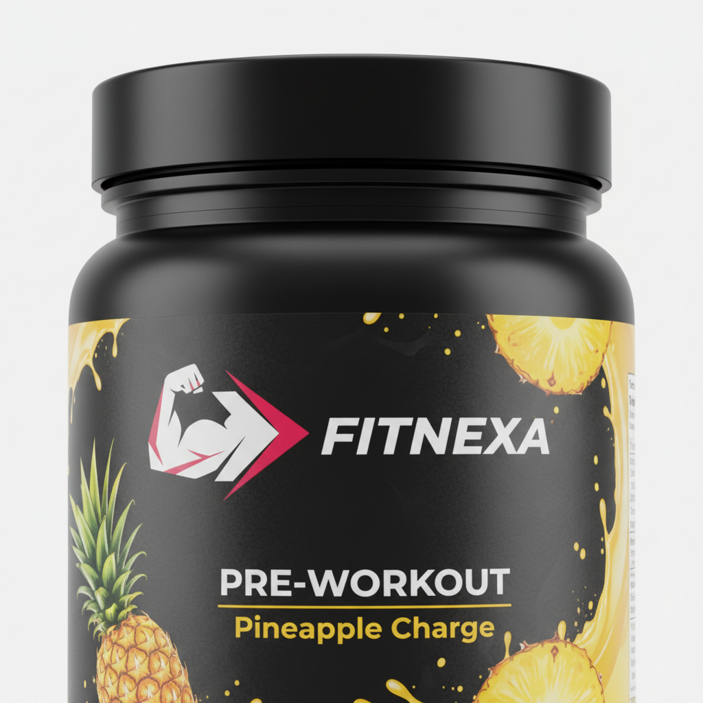 FITNEXA Pineapple Charge Pre-Workout - Close-Up Logo Detail